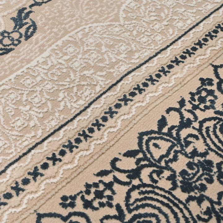 Beige Floral Turkish Oval Rug 5X8 Ft