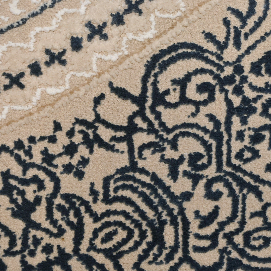 Beige Floral Turkish Oval Rug 5X8 Ft