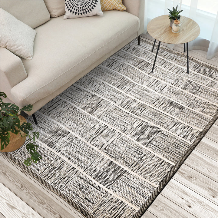 Grey Strips Turkish Rug 5X8 Ft