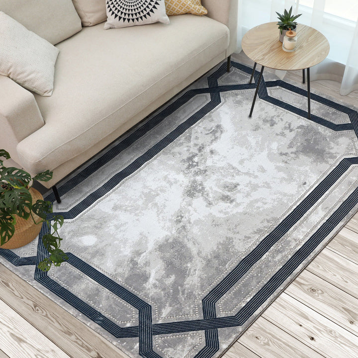 Black & Grey Plain Turkish Rug 5X8 Ft