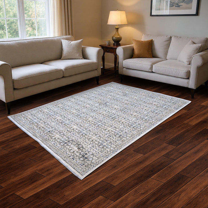 Silver & Grey Geometric Turkish Rug 5X8 FT