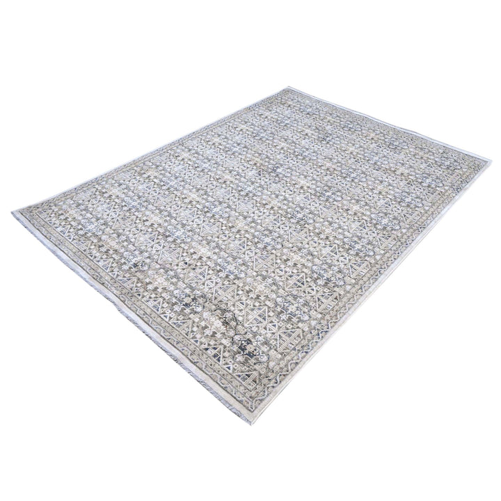 Silver & Grey Geometric Turkish Rug 5X8 FT