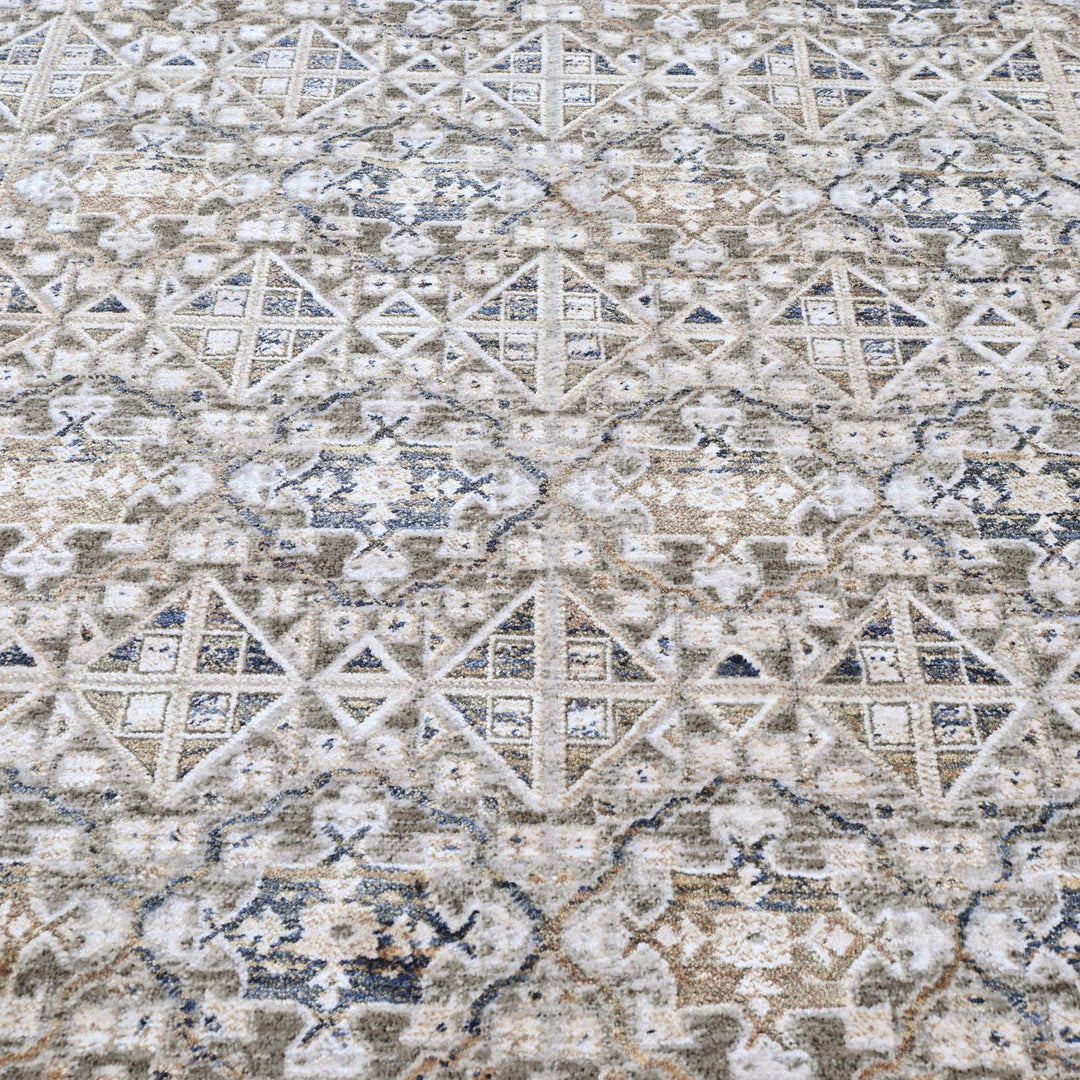 Silver & Grey Geometric Turkish Rug 5X8 FT
