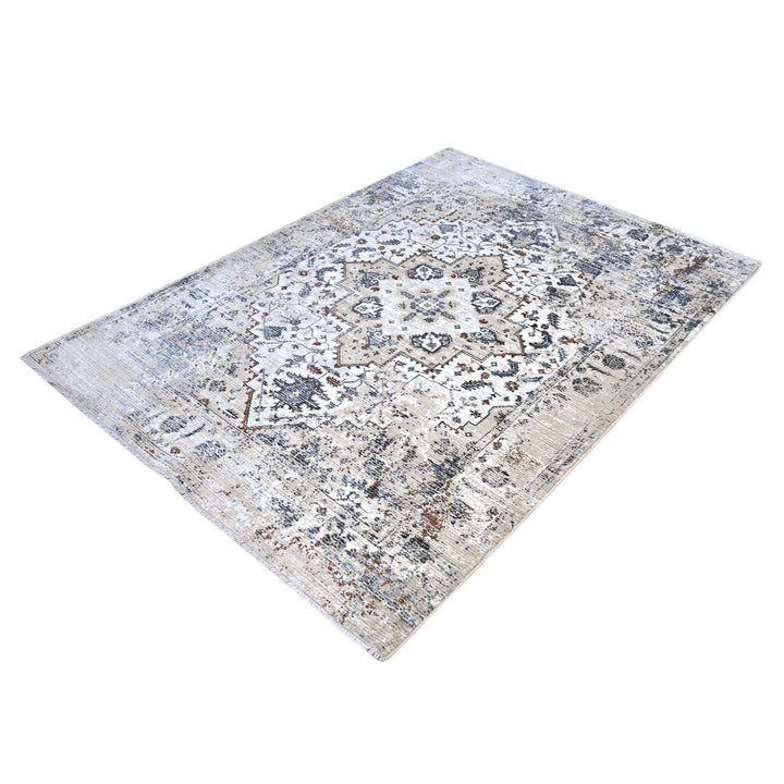 Ivory Grey Medallion Turkish Rug 5X8 FT
