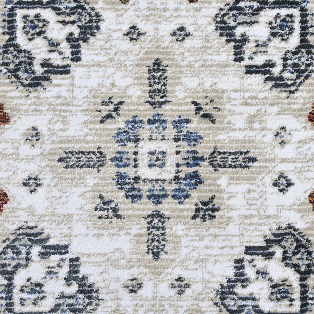 Ivory Grey Medallion Turkish Rug 5X8 FT