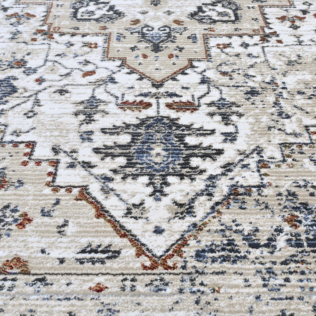 Ivory Grey Medallion Turkish Rug 5X8 FT