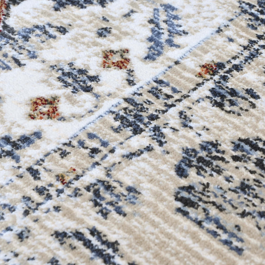 Ivory Grey Medallion Turkish Rug 5X8 FT