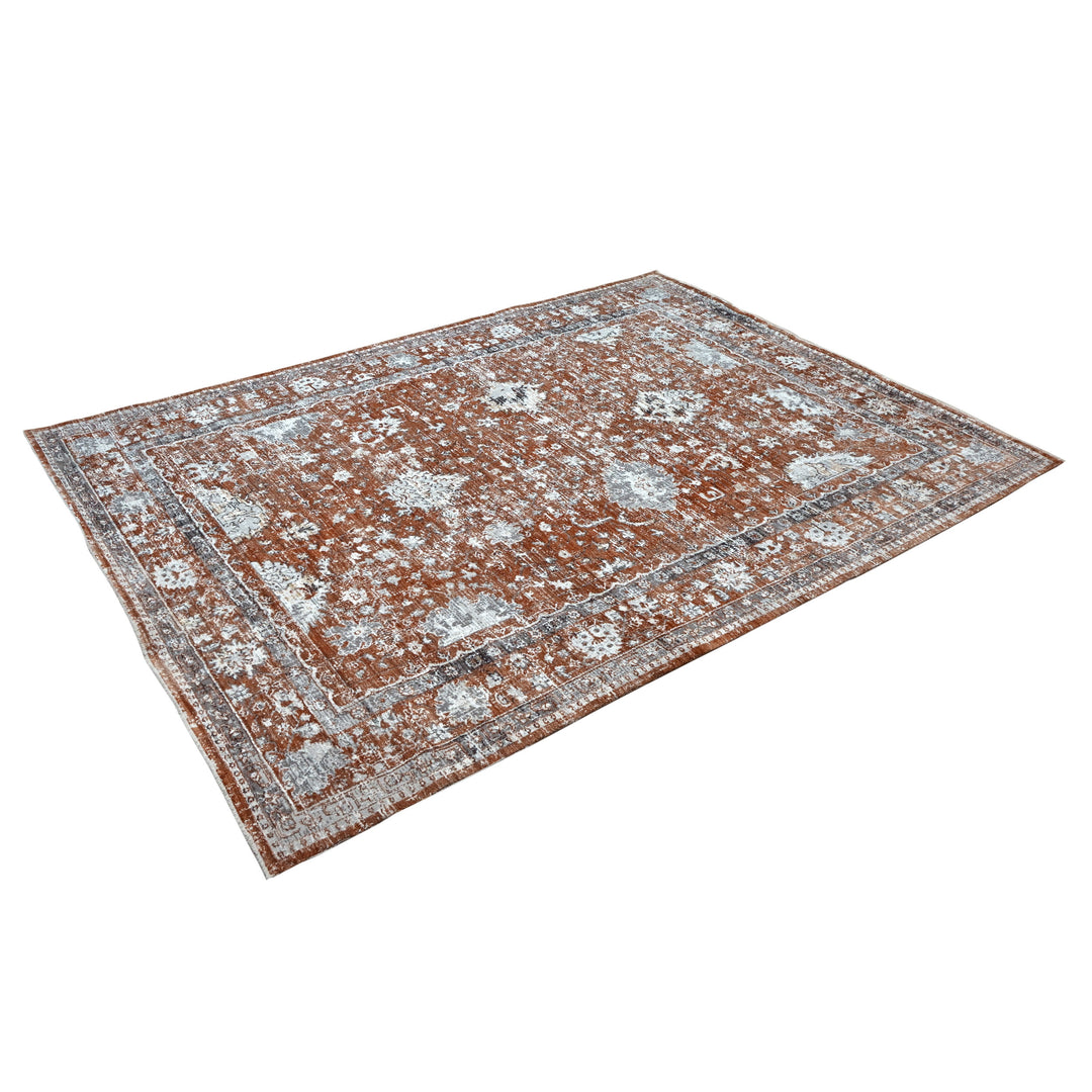 Rust Floral Turkish Rug 5X8 Ft