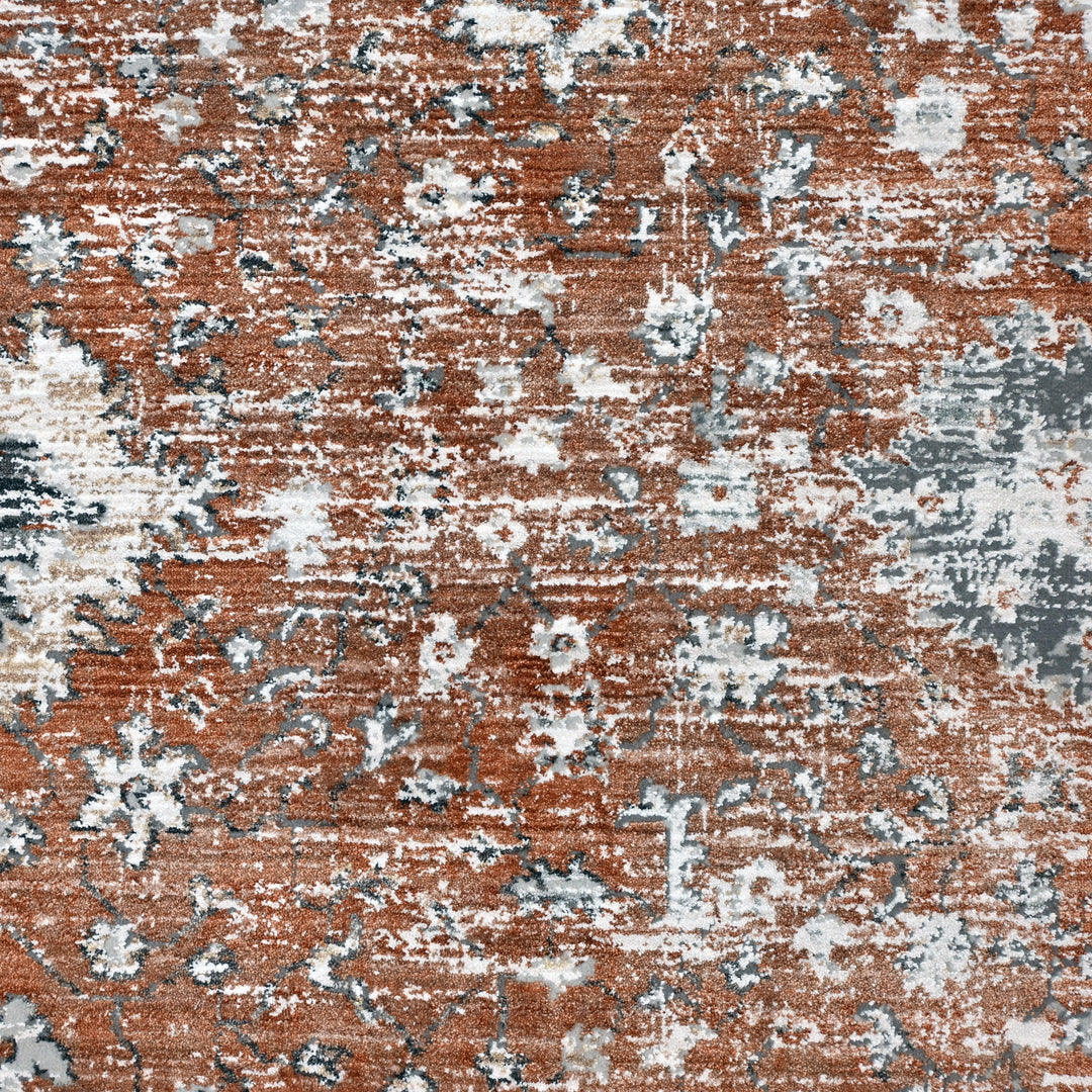 Rust Floral Turkish Rug 5X8 Ft