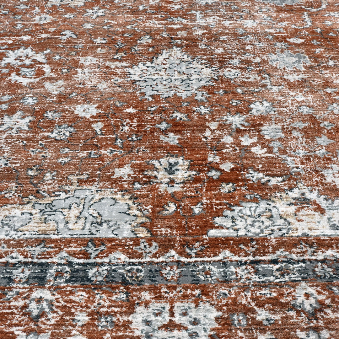 Rust Floral Turkish Rug 5X8 Ft