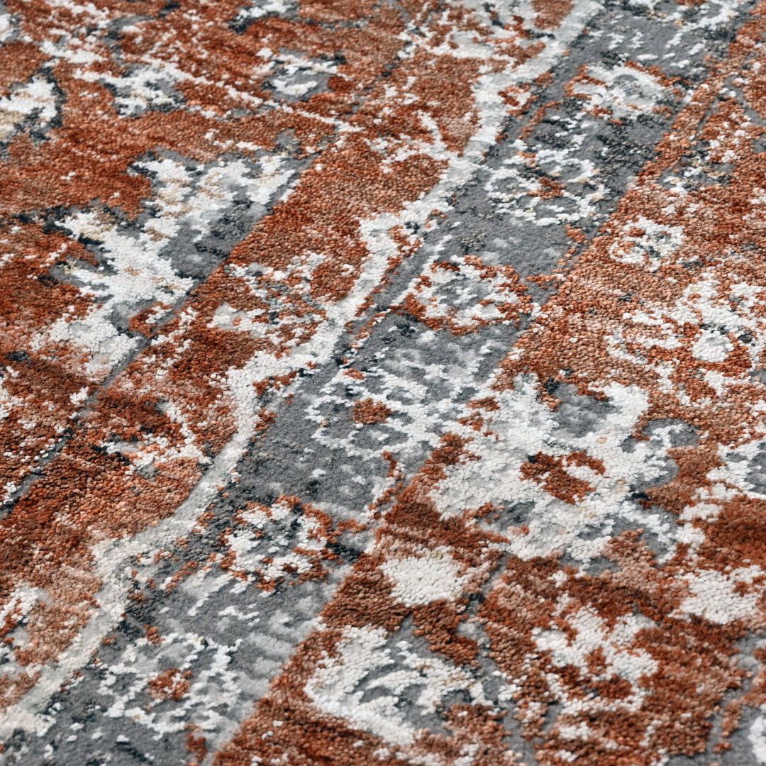 Rust Floral Turkish Rug 5X8 Ft