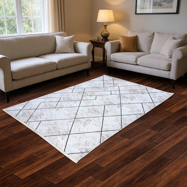 Diamond Trellis White Turkish Rug 5X8 FT