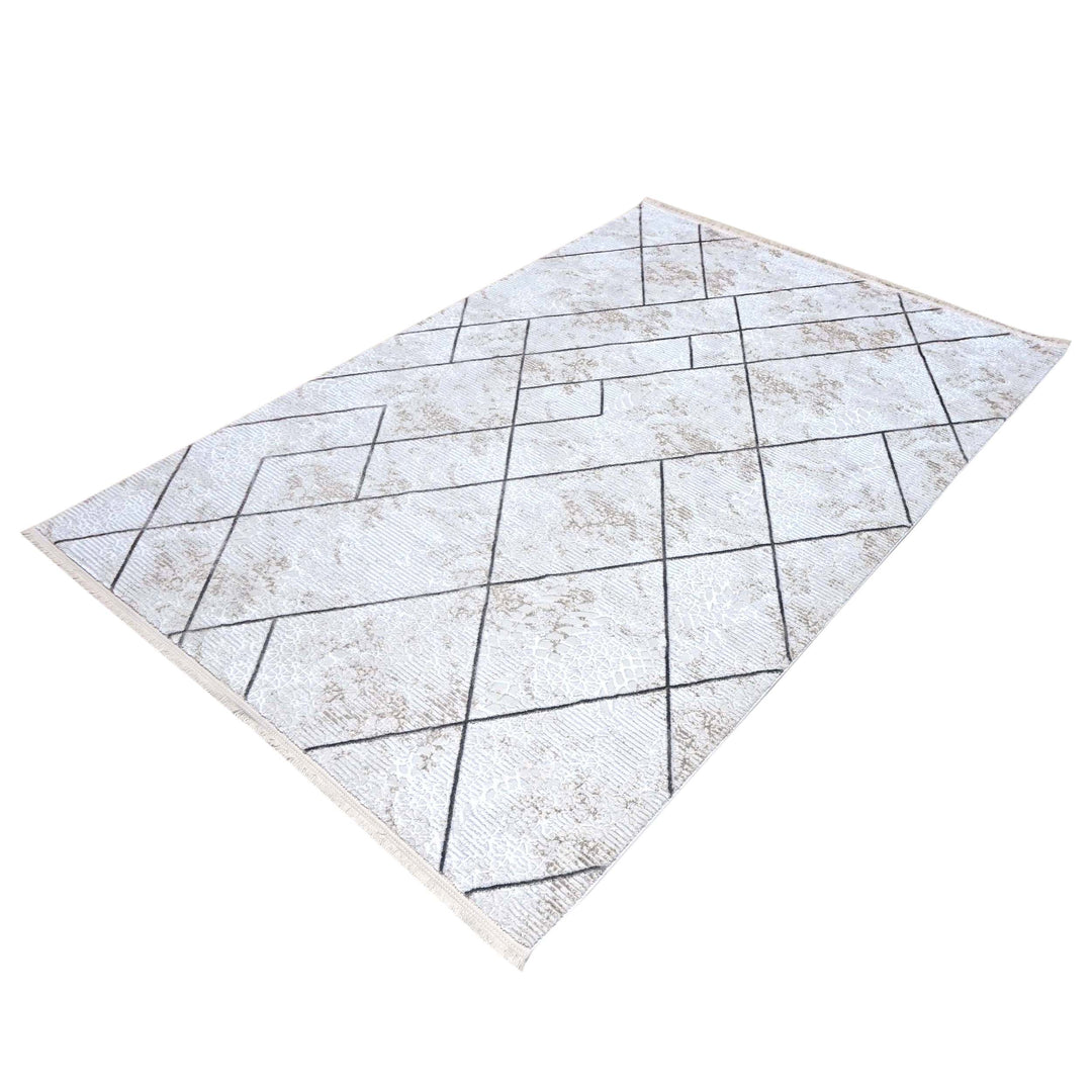 Diamond Trellis White Turkish Rug 5X8 FT