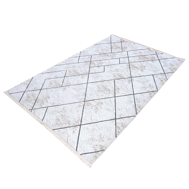 Diamond Trellis White Turkish Rug 5X8 FT