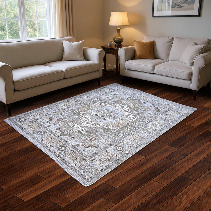 Sage Green Floral Turkish Rug 5X8 FT