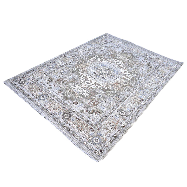 Sage Green Floral Turkish Rug 5X8 FT