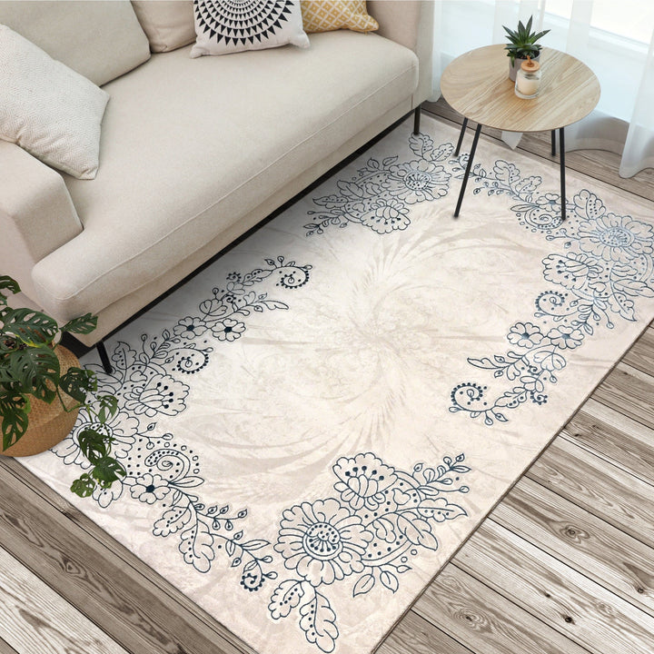 Off White Floral Turkish Rug 7x10 ft