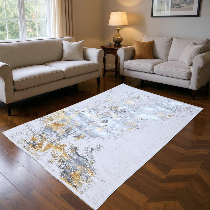 Gray Gold Abstract Turkish Rug 4x6 Ft