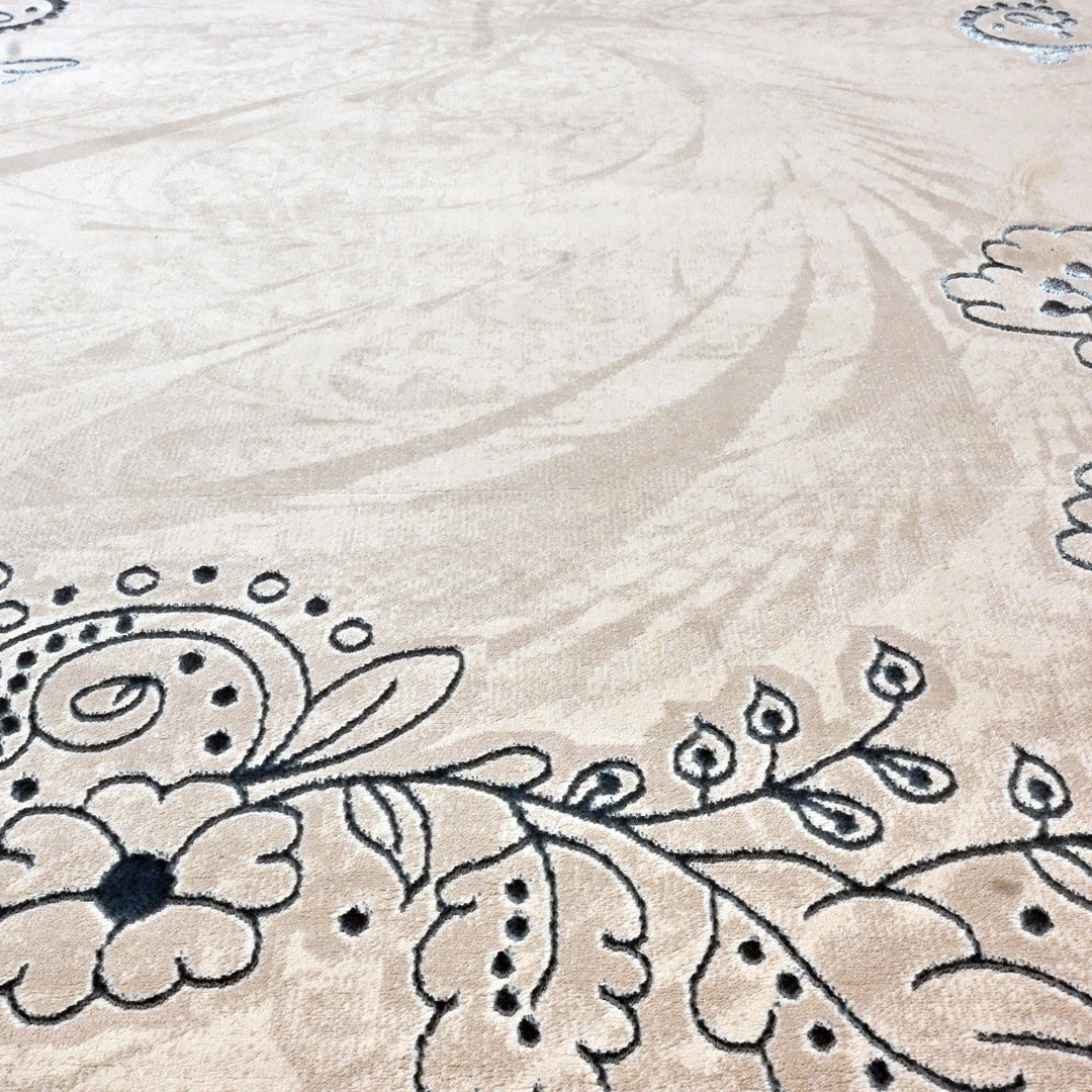 Off White Floral Turkish Rug 7x10 ft