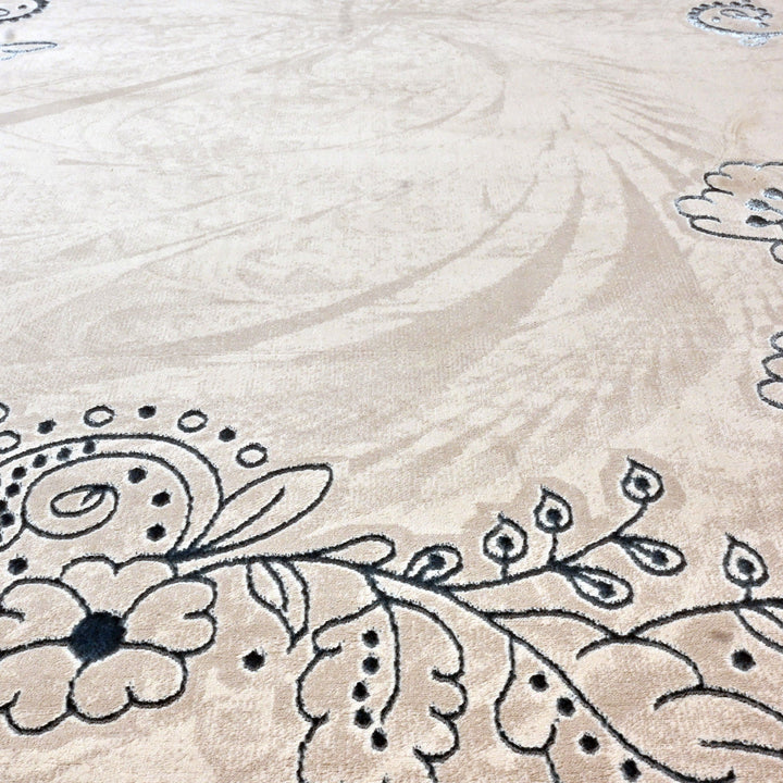 Off White Floral Turkish Rug 7x10 ft