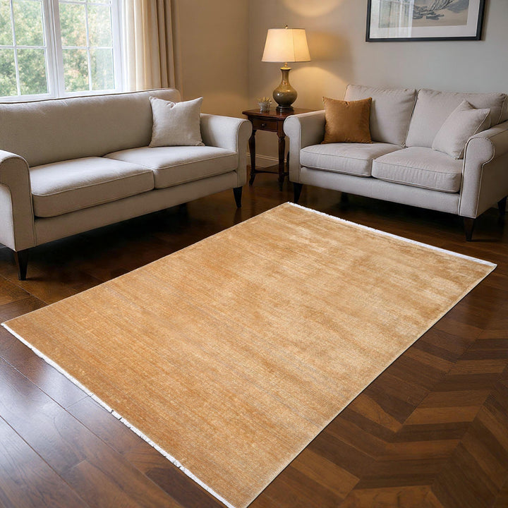 Golden Beige Solid Turkish Rug 4x6 Ft