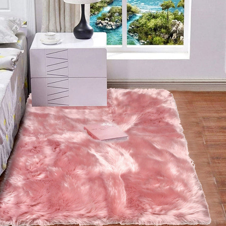 Pink Fur Area Rug 4x6 ft