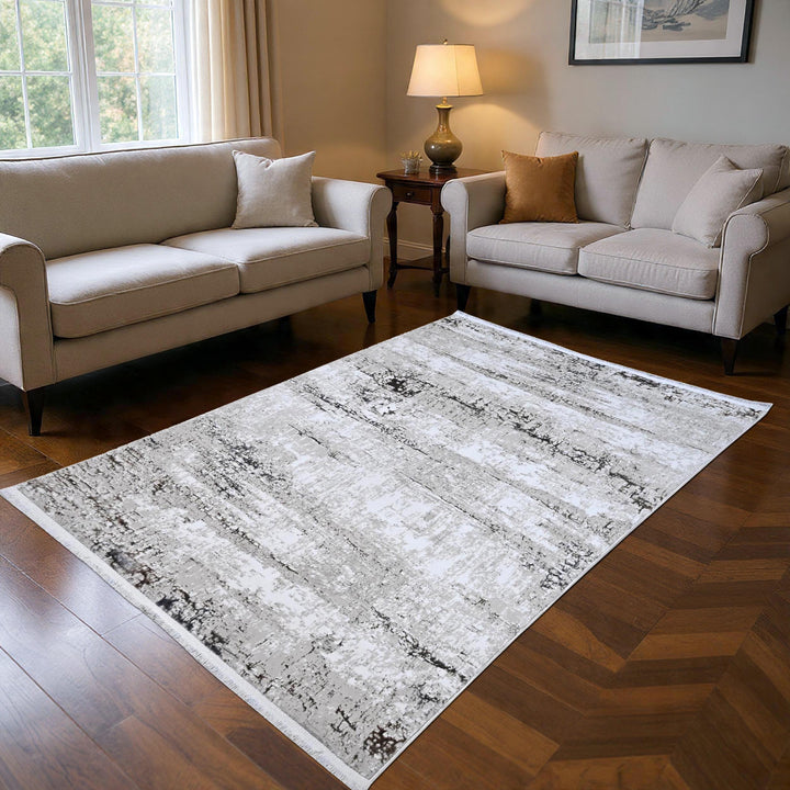 Silver Gray Abstract Turkish Rug 4x6 Ft