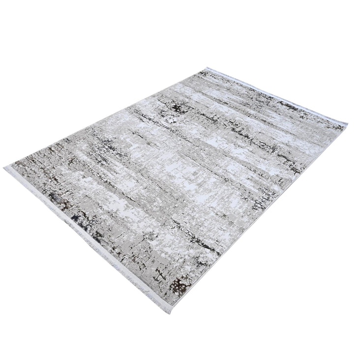 Silver Gray Abstract Turkish Rug 4x6 Ft