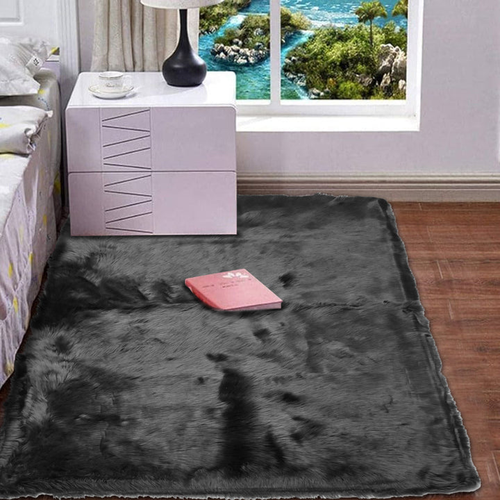 Charcoal Grey Fur Area Rug 4x6 ft