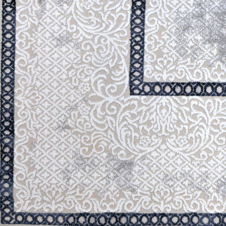 Ivory Navy Abstarct Turkish Rug 5X8 FT
