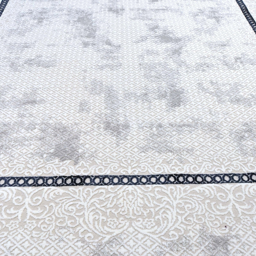 Ivory Navy Abstarct Turkish Rug 5X8 FT