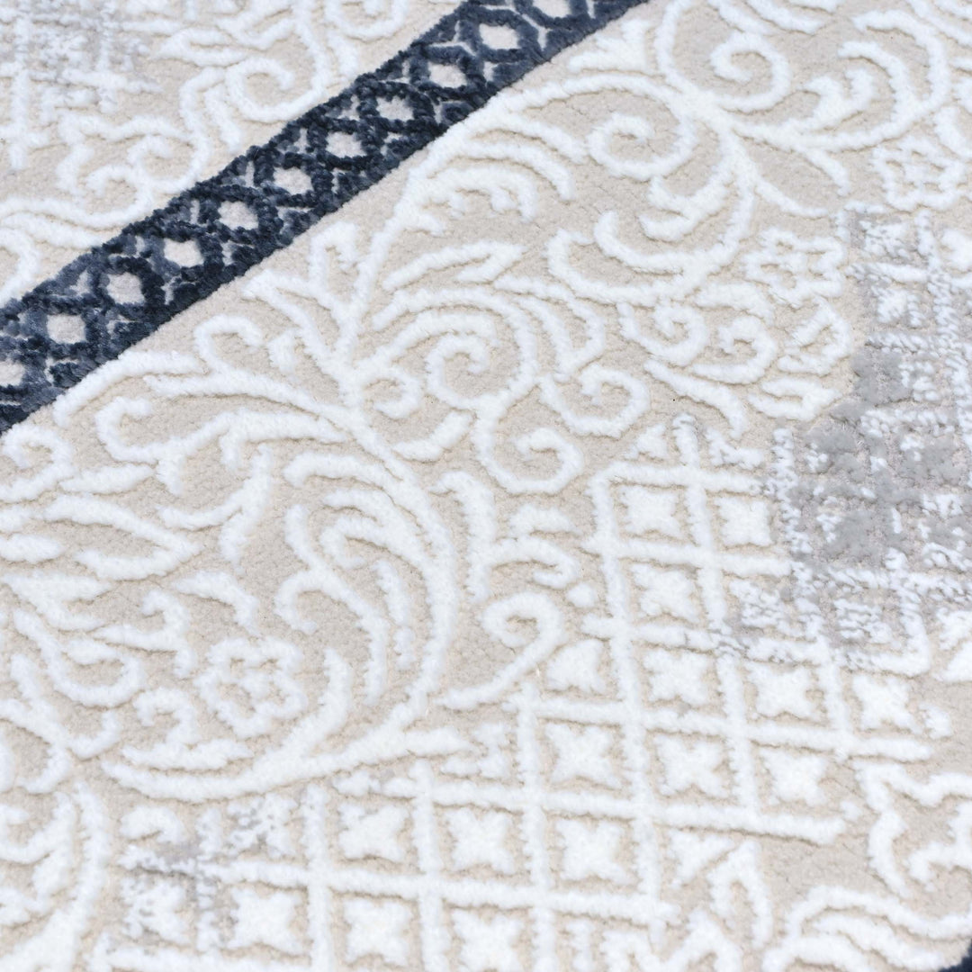 Ivory Navy Abstarct Turkish Rug 5X8 FT
