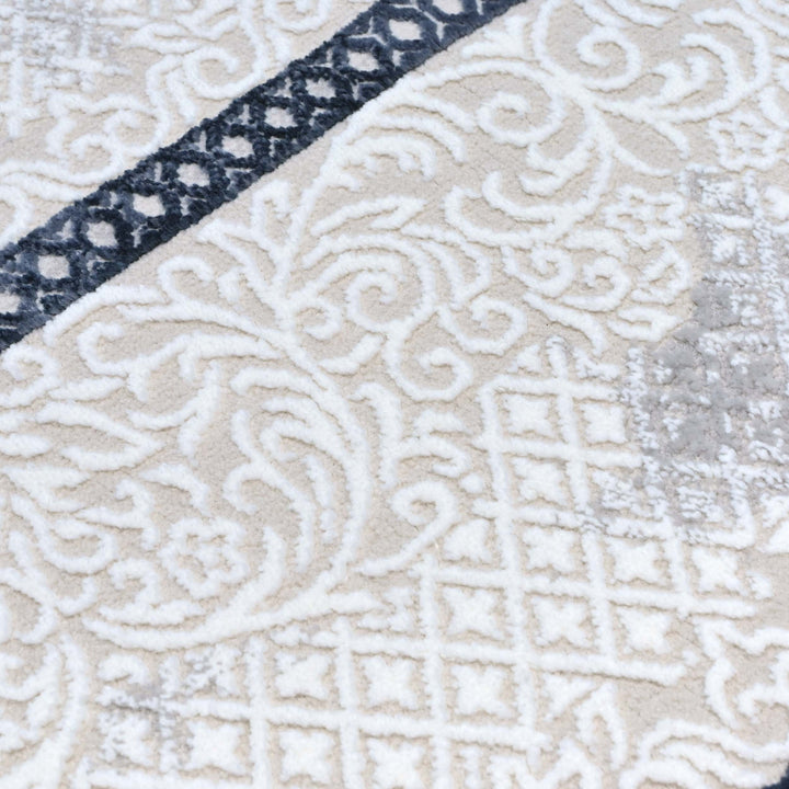 Ivory Navy Abstarct Turkish Rug 5X8 FT