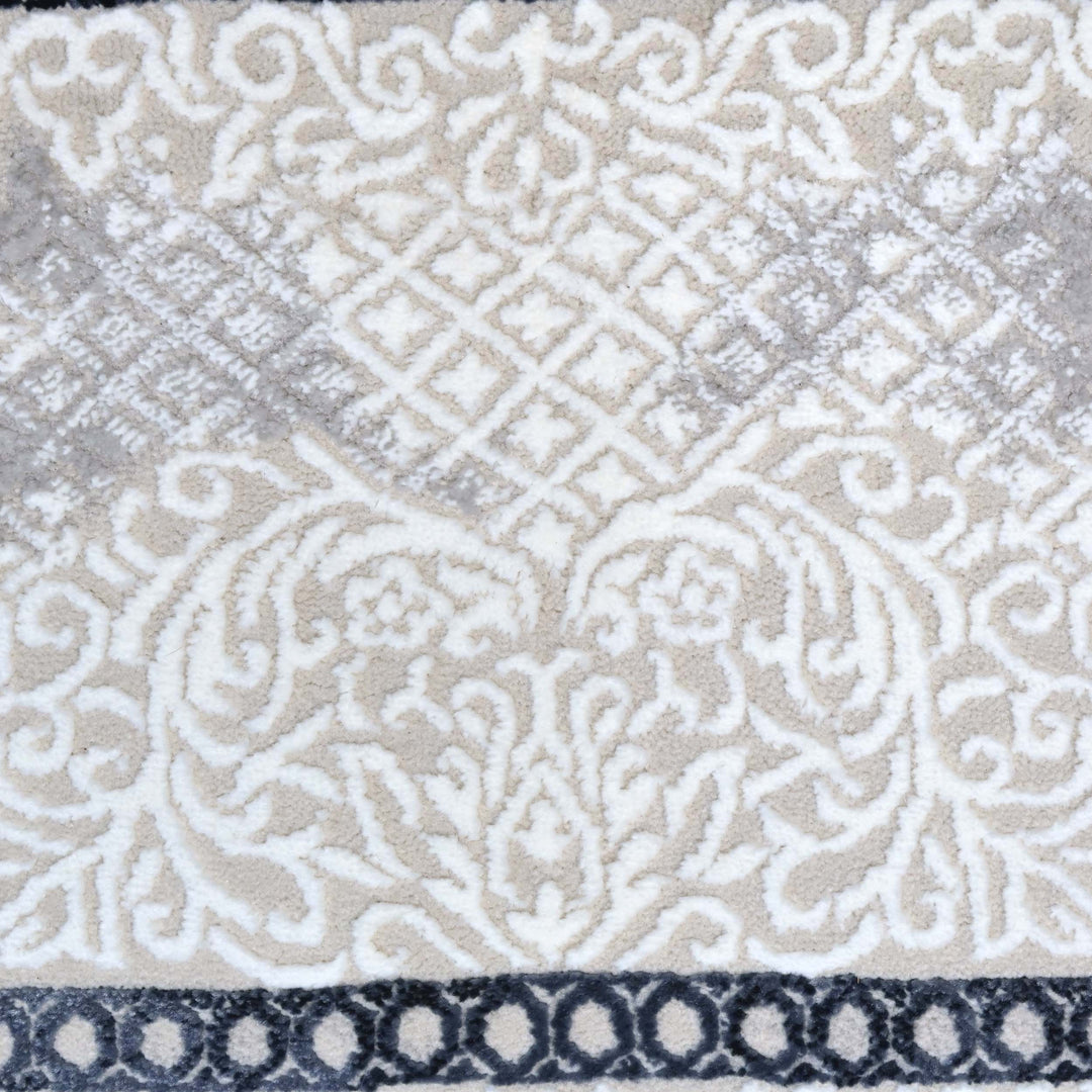 Ivory Navy Abstarct Turkish Rug 5X8 FT