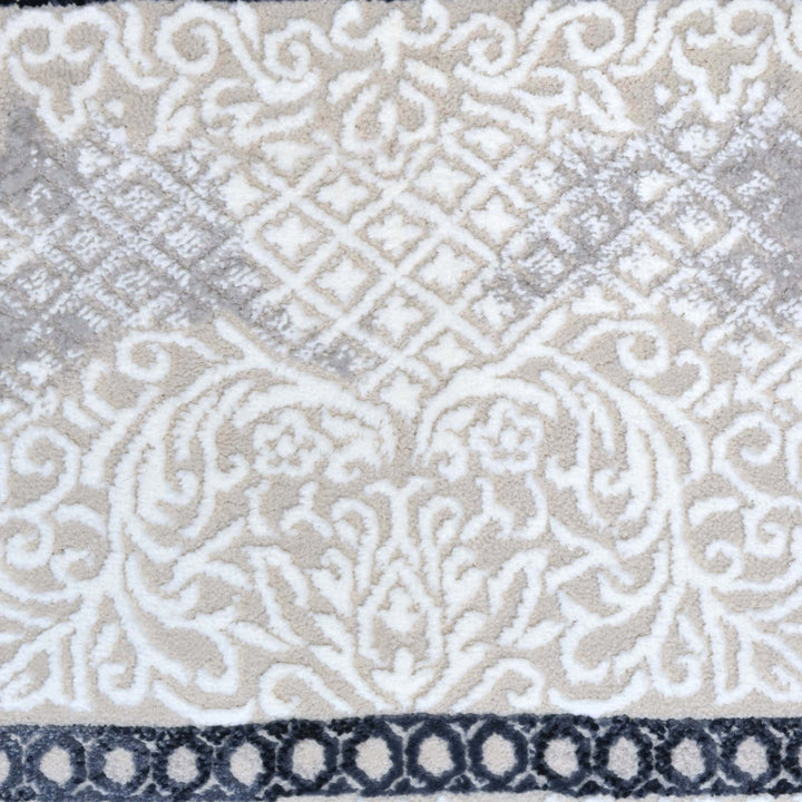 Ivory Navy Abstarct Turkish Rug 5X8 FT