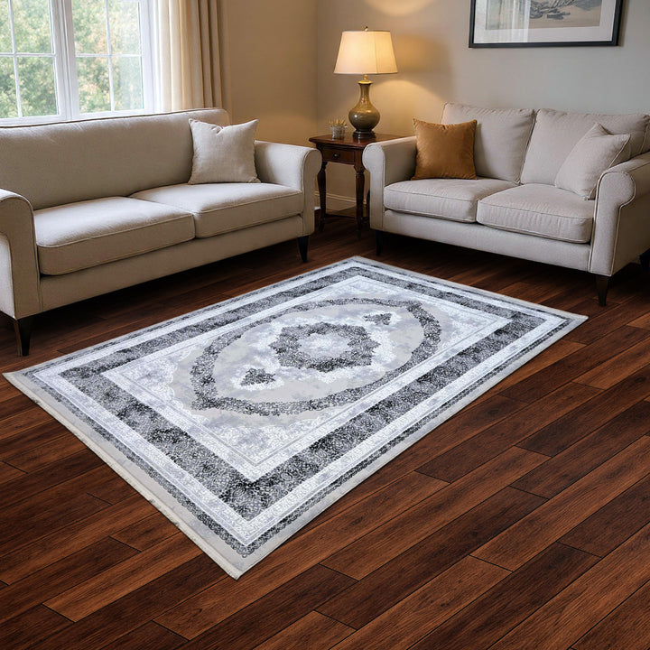 Medallion Charcoal Turkish Rug 5X8 FT