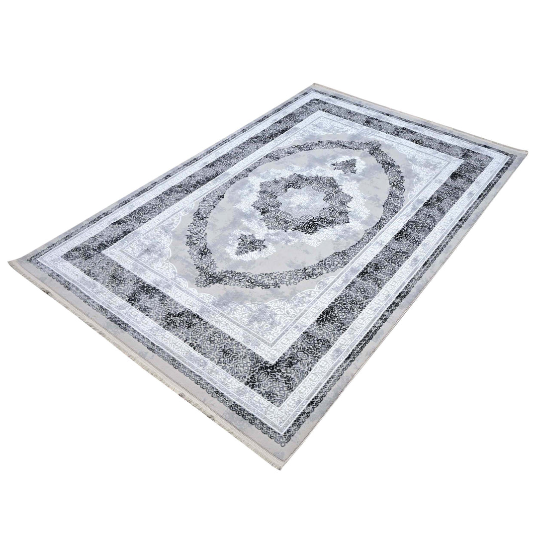 Medallion Charcoal Turkish Rug 5X8 FT