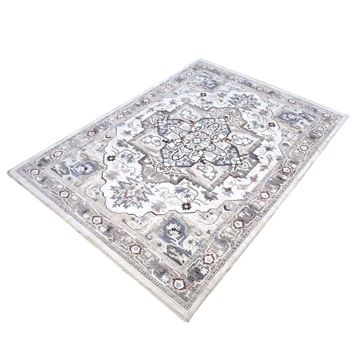 Medallion Ivory Grey Turkish Rug 5X8 FT