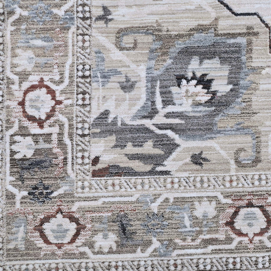 Medallion Ivory Grey Turkish Rug 5X8 FT