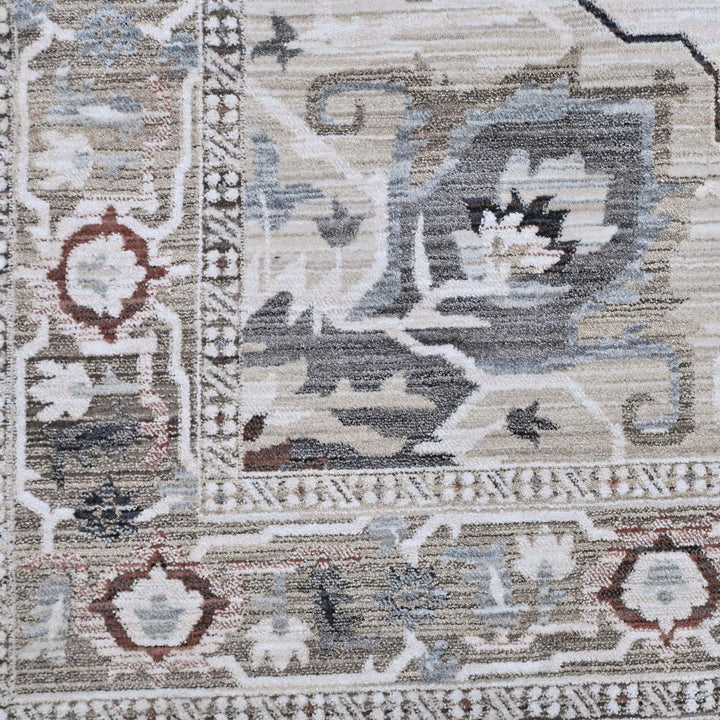 Medallion Ivory Grey Turkish Rug 5X8 FT