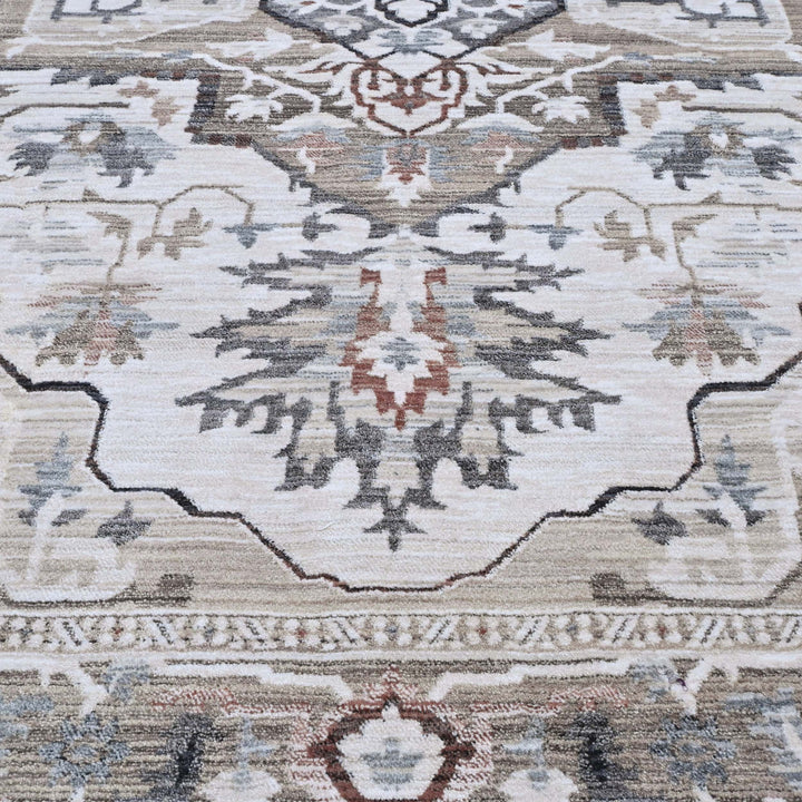 Medallion Ivory Grey Turkish Rug 5X8 FT