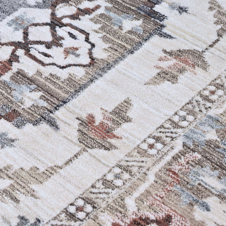 Medallion Ivory Grey Turkish Rug 5X8 FT