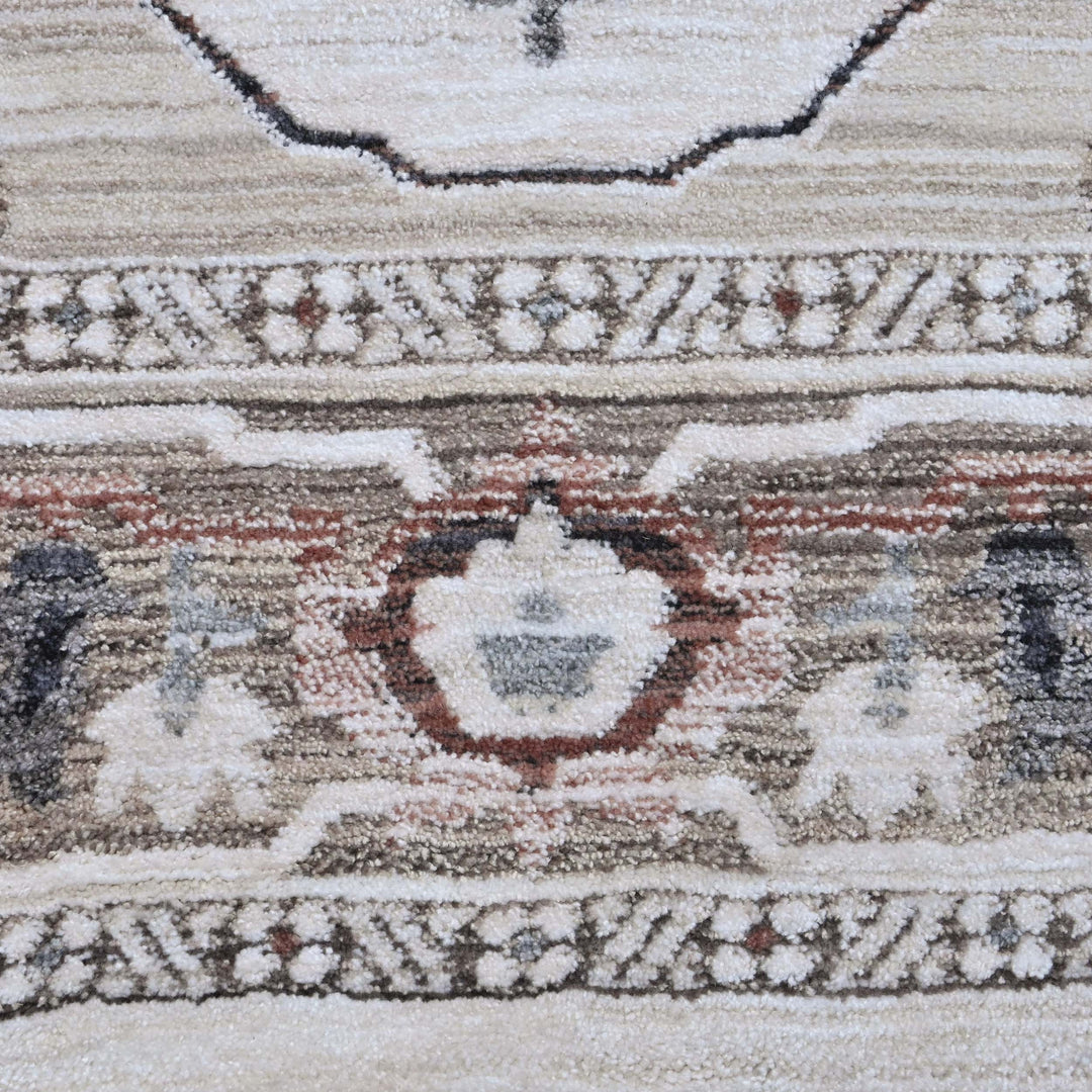 Medallion Ivory Grey Turkish Rug 5X8 FT
