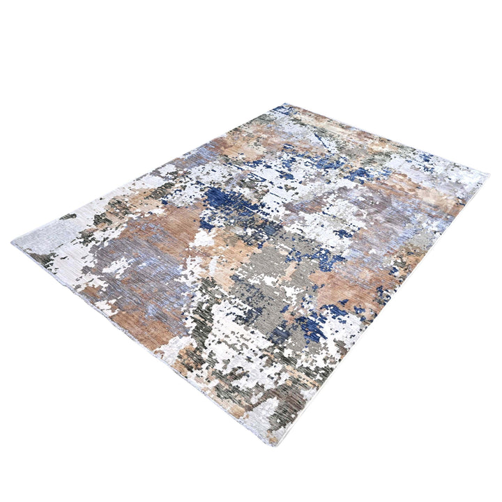 Abstract Splatter Navy Beige Turkish Rug 5X8 FT