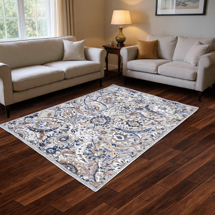 Vine Ivory Navy Turkish Rug 5X8 FT