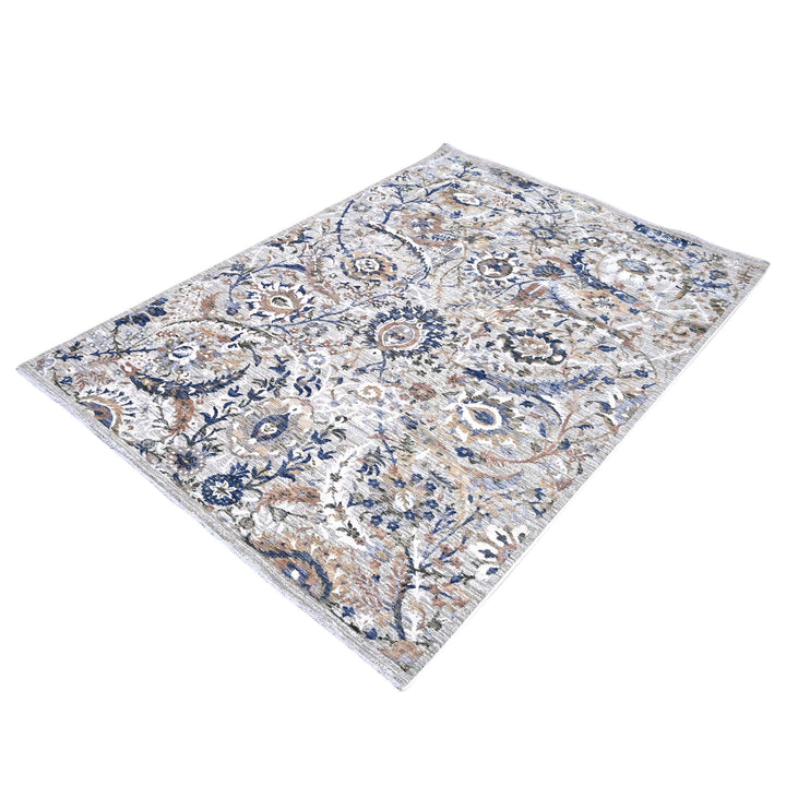 Vine Ivory Navy Turkish Rug 5X8 FT