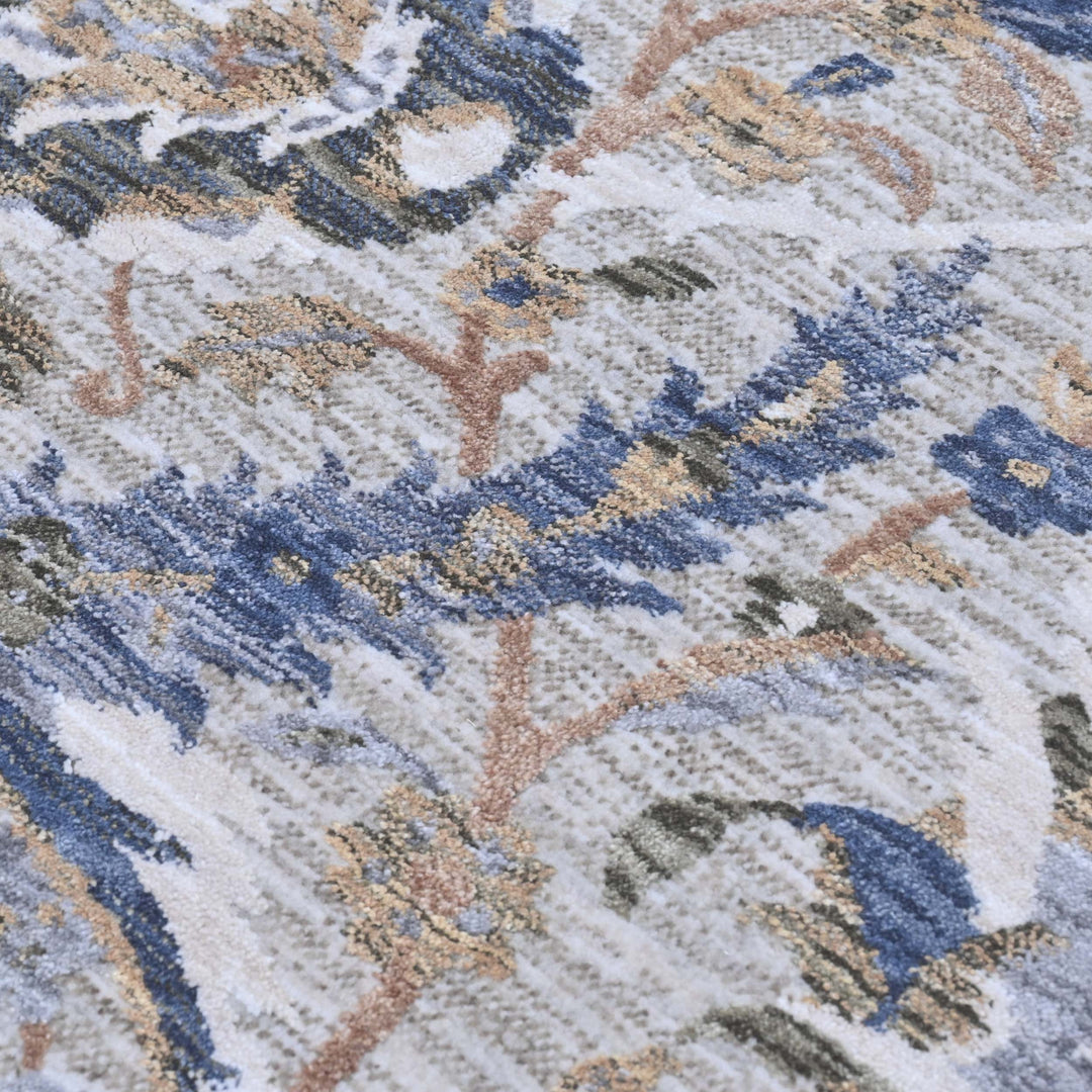 Vine Ivory Navy Turkish Rug 5X8 FT