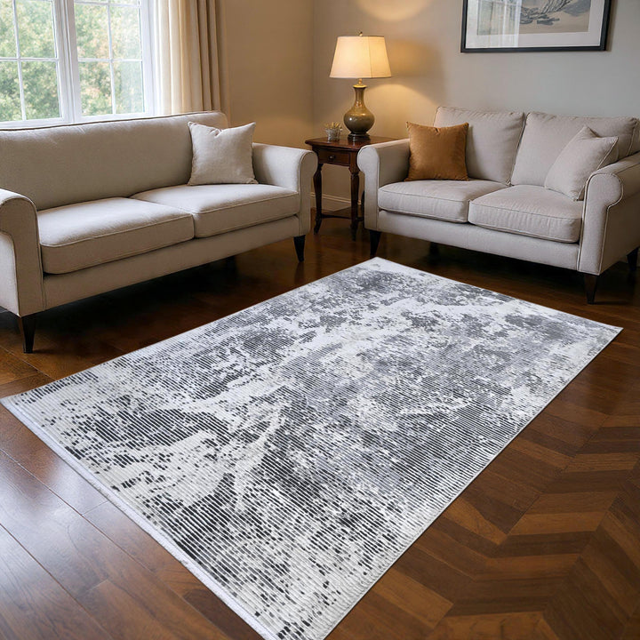 Gray Charcoal Striped Turkish Rug 5x8 Ft