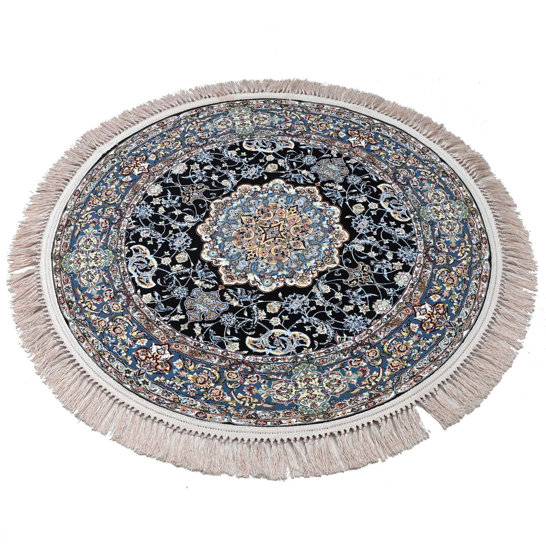 Jet Black Persian Round Rug 3x3 Ft