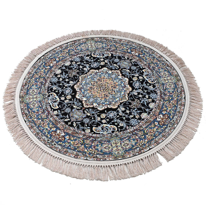 Jet Black Persian Round Rug 3x3 Ft